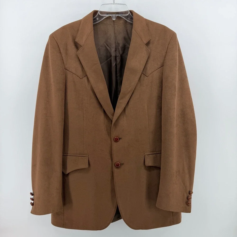 Farah of Texas Countrywear Blazer Mens 40L Brown Western Faux Suede Sport Coat